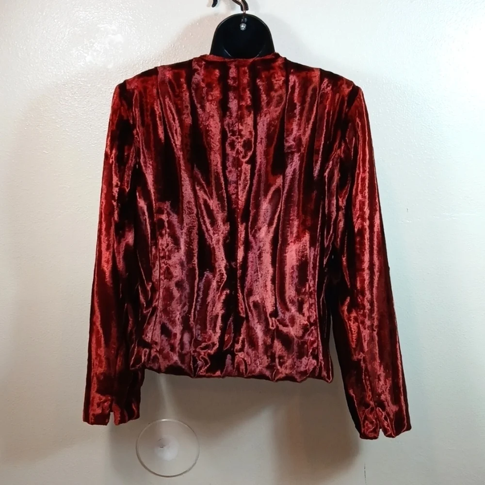 Valerie Stevens 90’s Formal Faux Fur Textured Blazer in dark red size PL - Picture 3 of 8